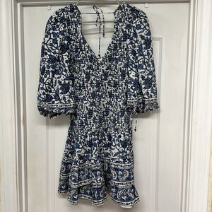 Anthropologie Love the Label smocked bodice ruffled skirt balloon sleeve dress